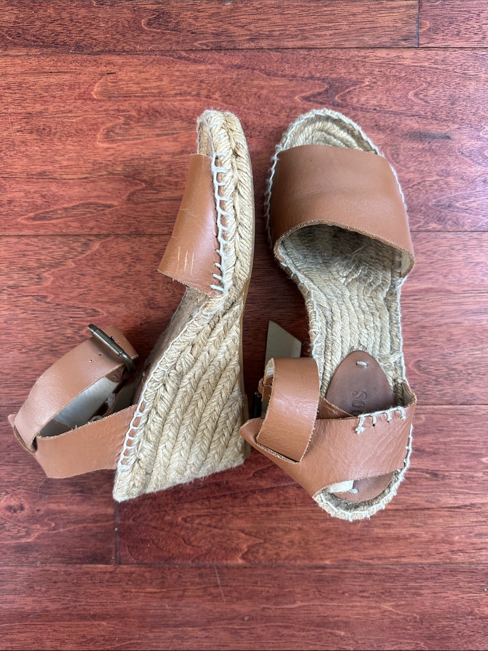 Soludos Tan Leather Braided Espadrille Wedge Sandals